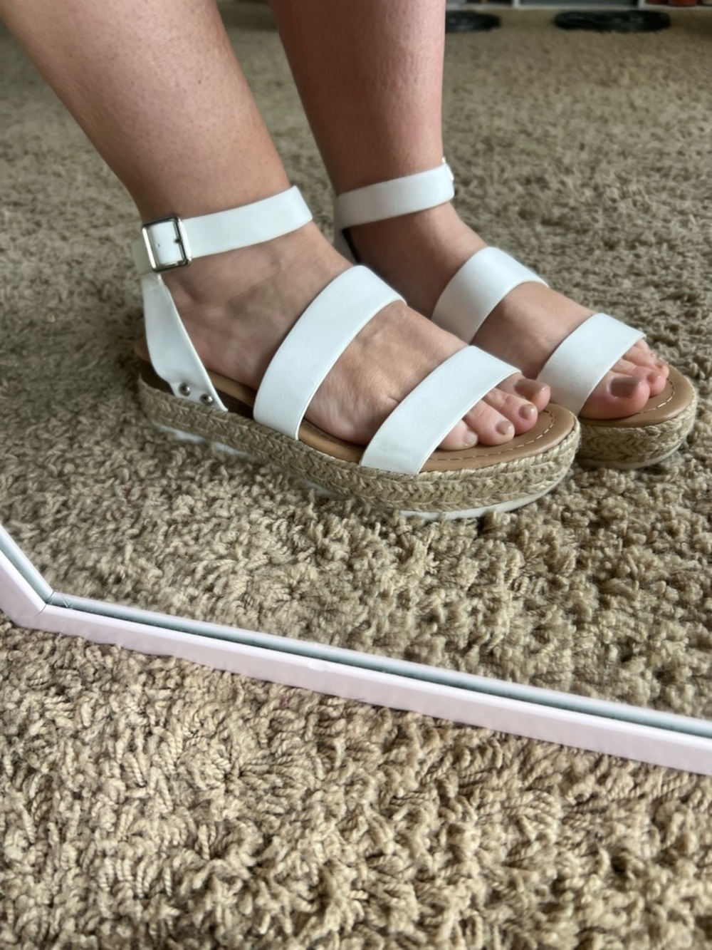 Soda White Triple-Strap Ankle Espadrille Sandals